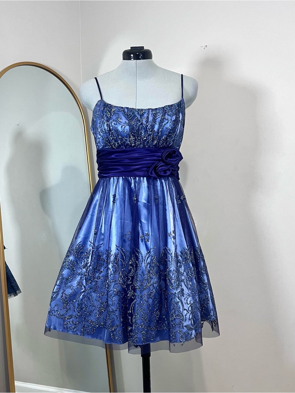 Vintage B. Darlin Y2K Blue Glittery Babydoll Formal Dress